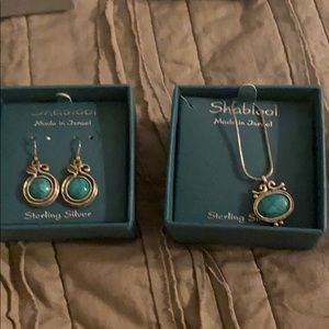 Silver and blue stone necklace and earrings. New